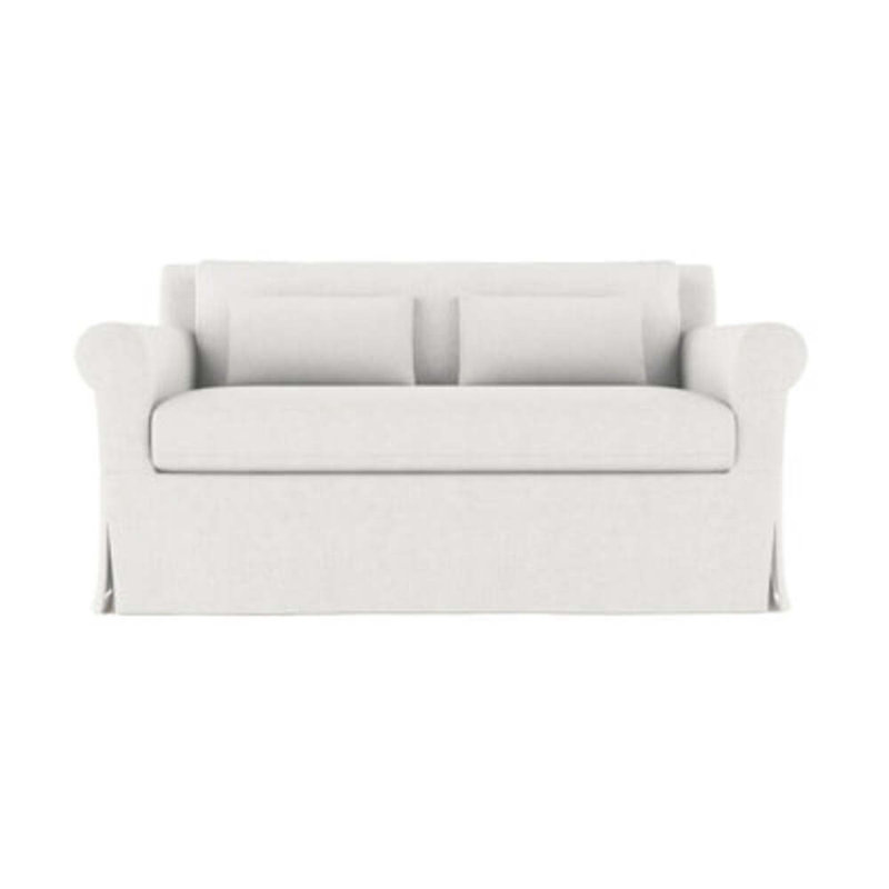 Causeuse à accoudoirs arrondis Ludlow, H 34 po x l 60 po x P 42 po, Lin Box Weave blanc, Patiné