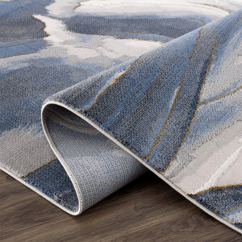 Juno REG120A Blue Grey Sand Wave Pattern Area Rug, Rectangle 6' x 9'