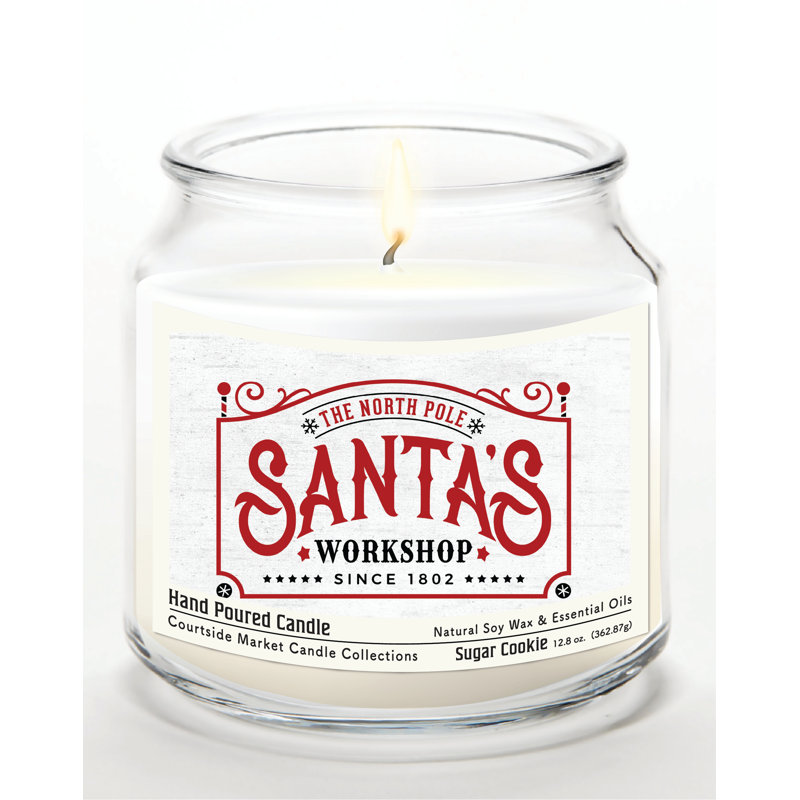 Pot à bougie en verre de 400 ml (14 oz) Santa's Workshop avec couvercle en métal argenté brossé