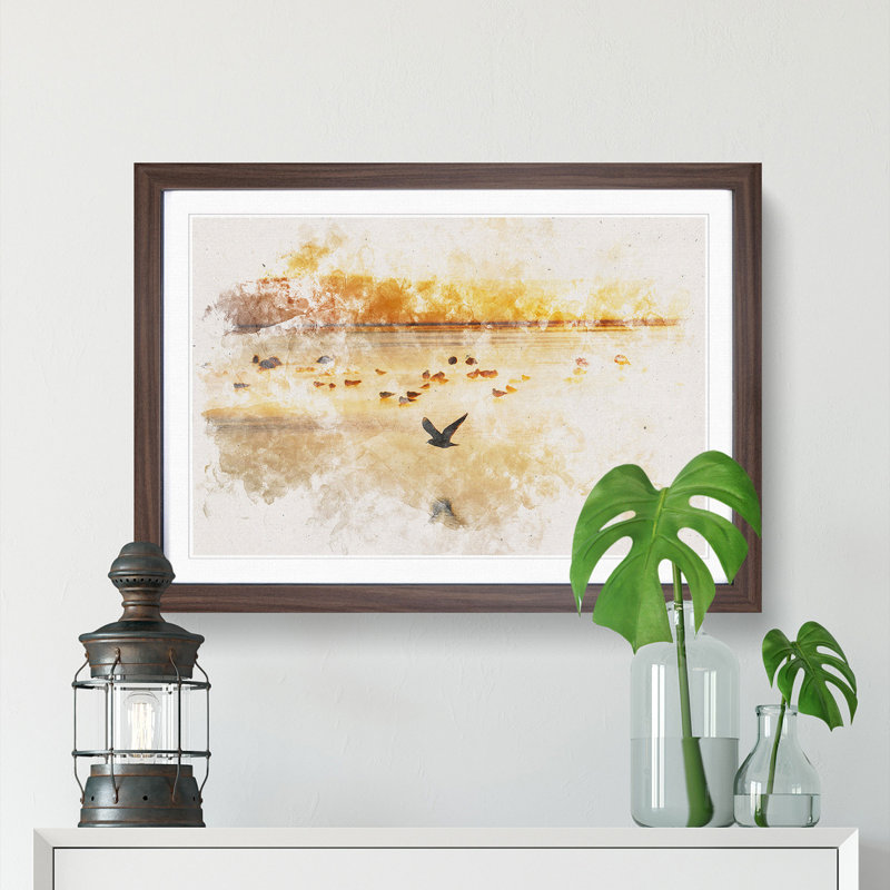 Birds on the Beach - Framed Print, 45cm H x 63cm W x 2cm D, Walnut Framed