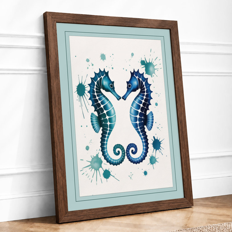 Seahorse Mirror Coastal - Framed Print, A1 - 84.1 x 59.4 cm, Walnut