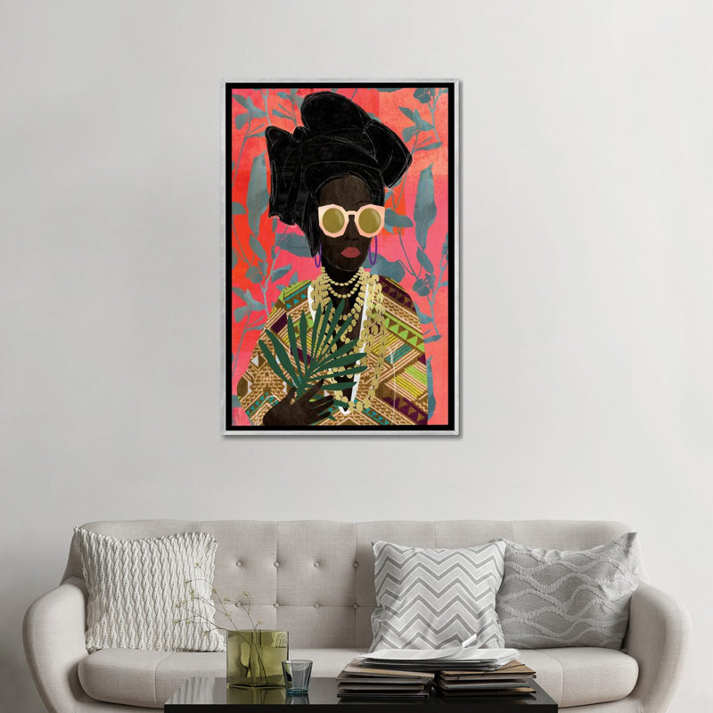 «Modern Turban Woman I» par Nikki Chu - reproduction, Impression encadrée, H 48 po x l 32 po, Argent argent