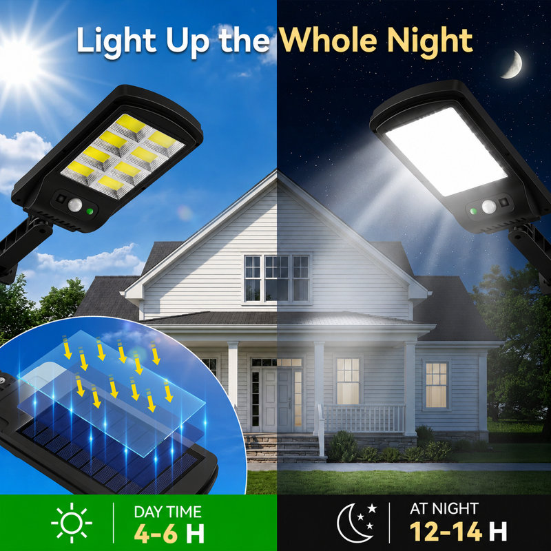 Lampadaires solaires d'extérieur, 160 projecteurs solaires super lumineux étanches 6500K avec capteur de mouvement, angle réglable à 180 °, lumières de sécurité solaires crépusculaires à l'aube pour la cour, l'allée et le parc de stationnement