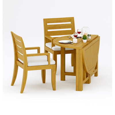 2 Seats 3 Pcs Grade-A Teak Wood Dining Set: 48" Round Butterfly Table And 2 Atnas  Arm Chairs #11AT0902