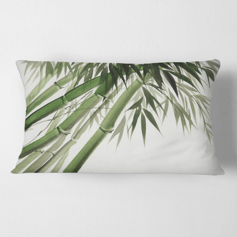Vintage Dark Green Bamboo Floral Lumbar Pillow
