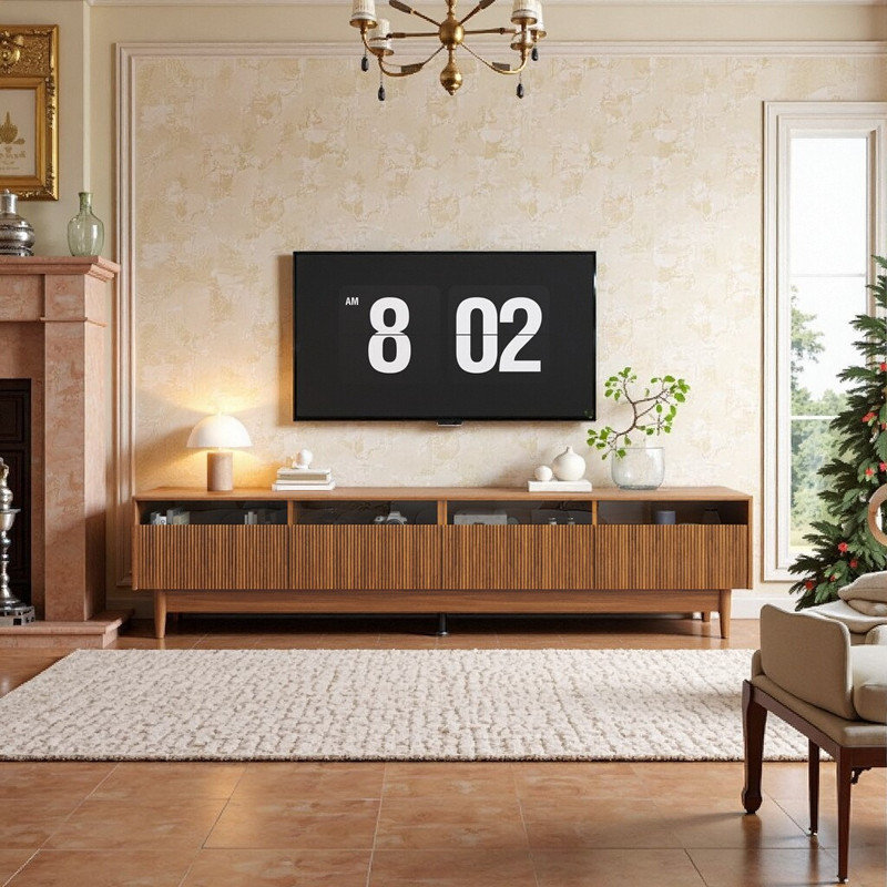 78.7" Large TV Stand for 75-85 Inch TVs, Modern Entertainment Center with Glass Drawers & Solid Wood Legs