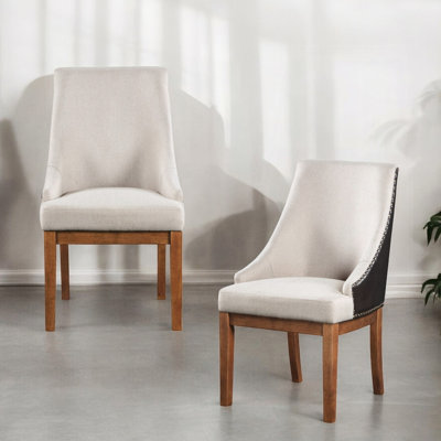 Traditional Luxury Upholstered Side Chairs Of 2 With Brown Finish, Nailhead Trim, And Sloped Arms, Ideal For Dining, 22 Inches Wide, 26 Deep, 39 High