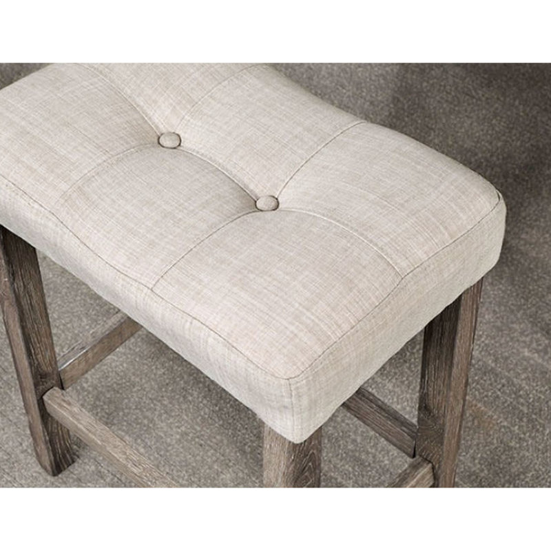 Table 5 pièces à hauteur de comptoir grise et beige: table et 4 chaises rembourrées avec tabourets hauts en tissu beige