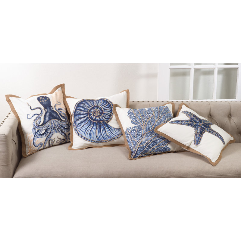 Neptunian Collection Embroidered Cotton Throw Pillow