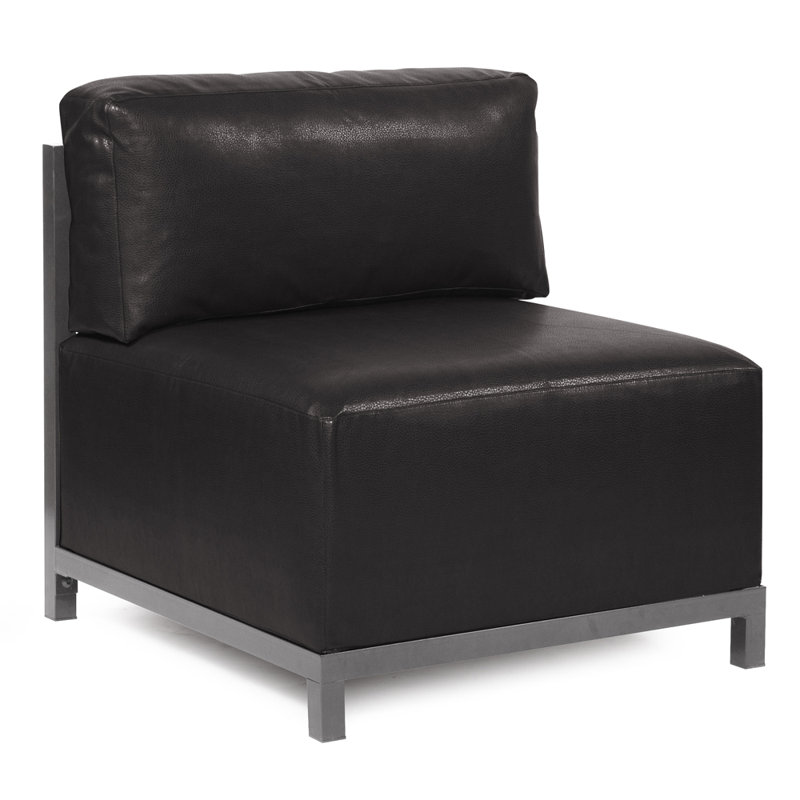 Woodsen Box Cushion Armchair Slipcover, Black Faux Leather