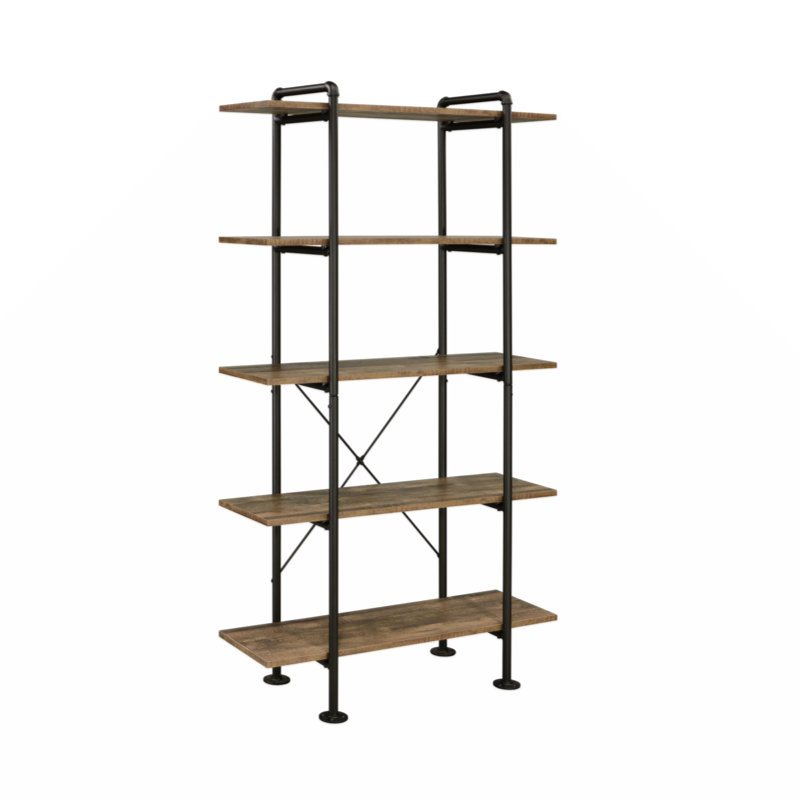Eligha 6-Shelf Bookcase in Rustic Oak and Black, Brown