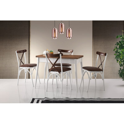 Modern Extendable Dining Table with Metal Legs, Walnut & White Finish, 39.4 x 29.5 x 23.6 inches (Extended: 63.0 inches) | 100% Melamine Coated Particle Board, Holds Up to 59.5 lbs | Stylish & Functional for Dining Rooms