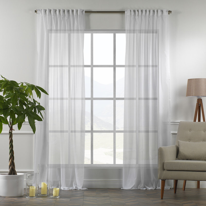 Extra Wide & Extra Long Faux Silk Crep Chifon Sheer Curtain Panels, 100" W x 168" L, White
