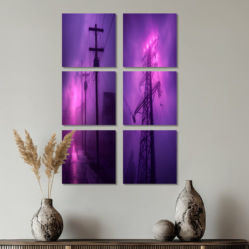 Photo de lignes électriques mauves - lignes électriques, Toile tendue, Ne s’applique pas