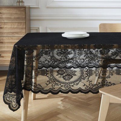 Gothic Black Lace Tablecloth. 60 x 84 Inch Rectangle Tablecloth for Halloween or Gothic Decor