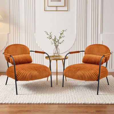 Aldarondo 27.6" W Bauhaus-Inspired Corduroy Upholstered Accent Armchair with Lumbar Pillow (Set of 2)