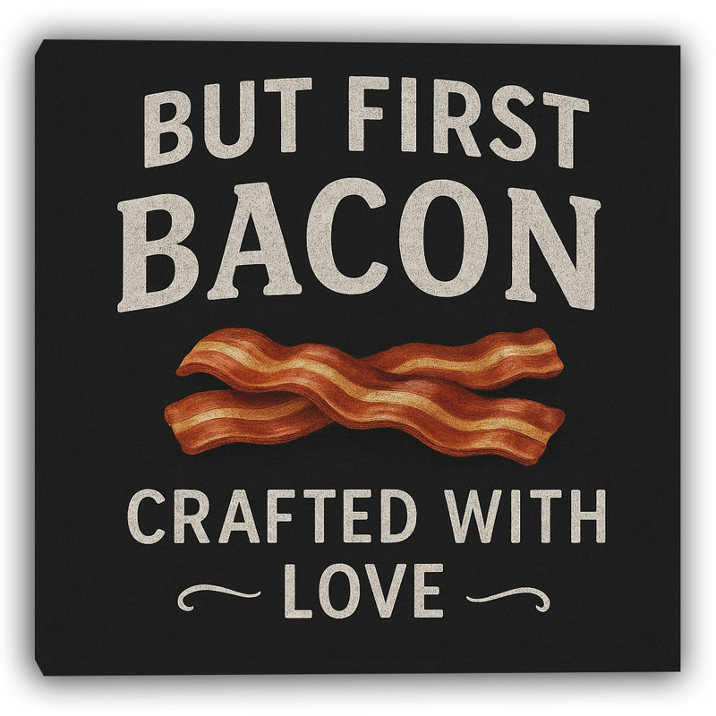 «But First, Bacon - Crafted with Love», art mural sur toile de cuisine, H 12 po x l 12 po