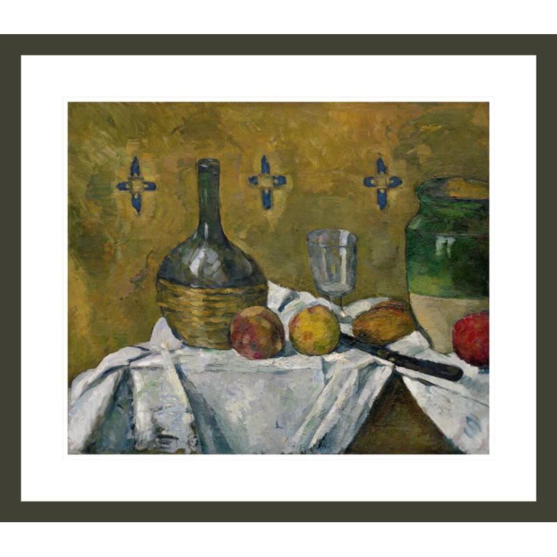 «Still Life: Flask Glass and Jugs» par Paul Cézanne, impression giclée encadrée, H 23,5 po x l 26,84 po