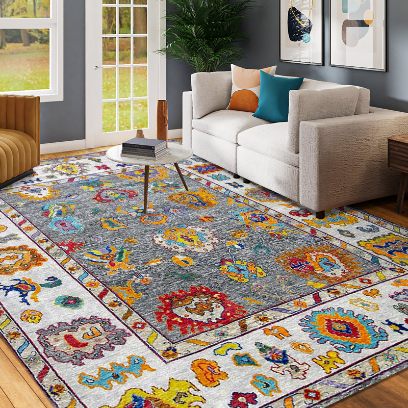 Handmade Cotton and Wool Abstract Area Rug, Rectangle 9' x 12'