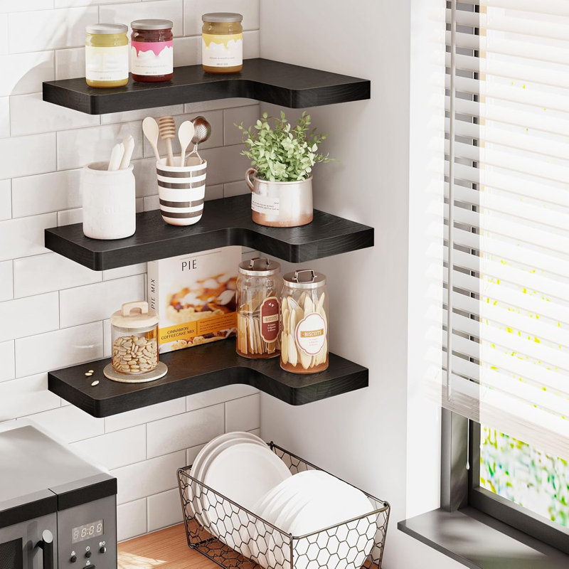 Ensemble de 3 tablettes flottantes Fixwal pour fixation murale en bois massif naturel 16 po x 11,4 po, Noir