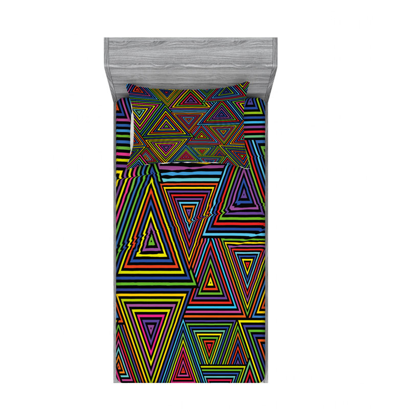 Ensemble de draps géométriques In Rainbow Triangles, Ensemble de draps pour lit simple avec drap-housse