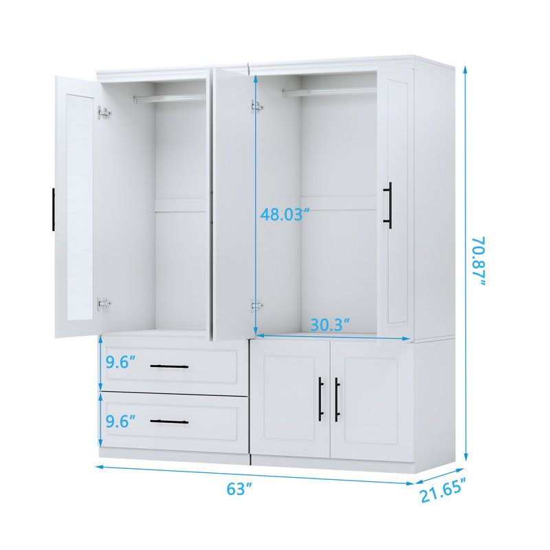 Armoire-penderie 4 portes avec tiroirs, blanc