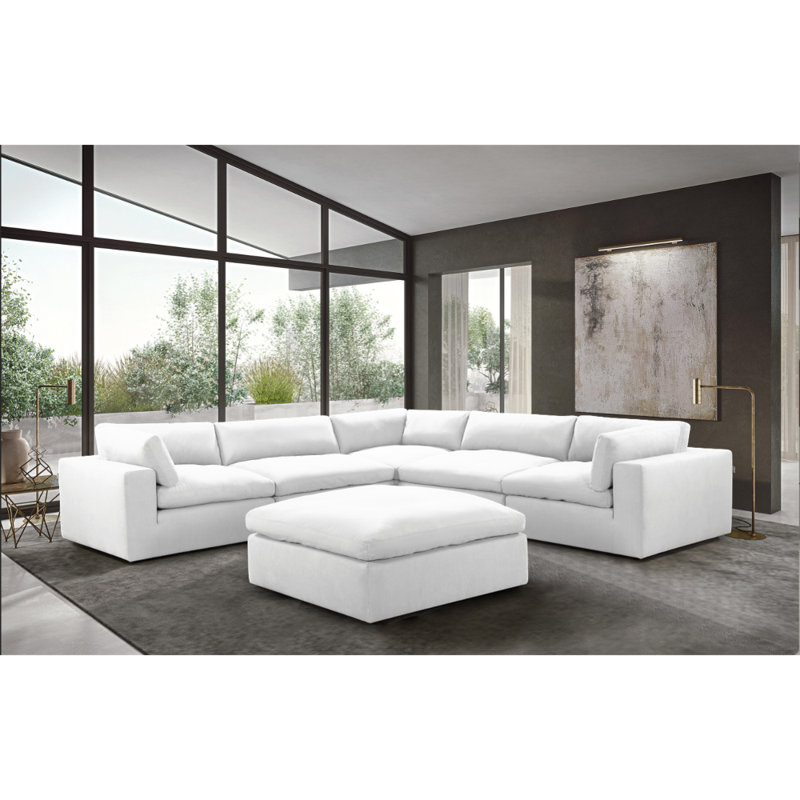 Canapé modulaire de coin avec repose-pieds Danziel, Mélange de polyester blanc