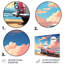 Art de mur rose en métal Cadcar rose au coucher du soleil III-639895659