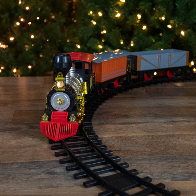 17-Piece Lighted and Animated Gold and Red Classic Model Train Set with Sound