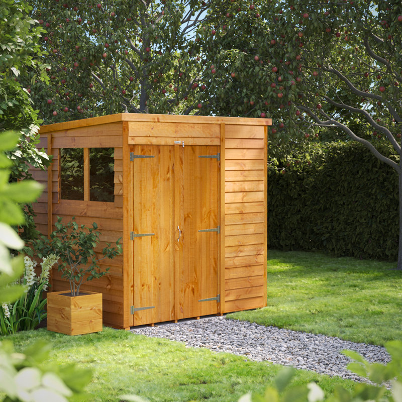 Powersheds 6 x 6ft Timber Overlap Pent Garden Shed, Double Doors