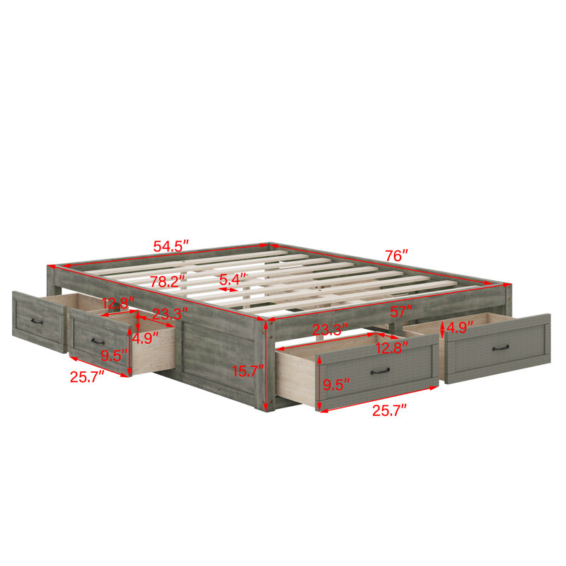 Platform Bed With 6 Drawers, Antique Gray, Full