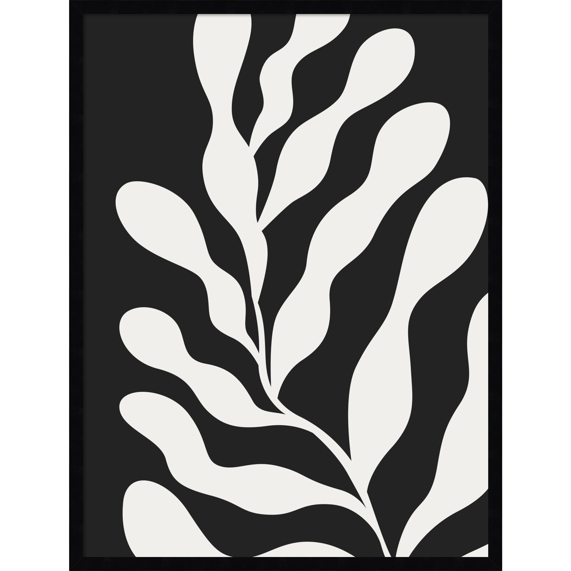 Retro Matisse Inspired Abstract Botanical 3 Black, 33" H x 25" W x 1" D, Black
