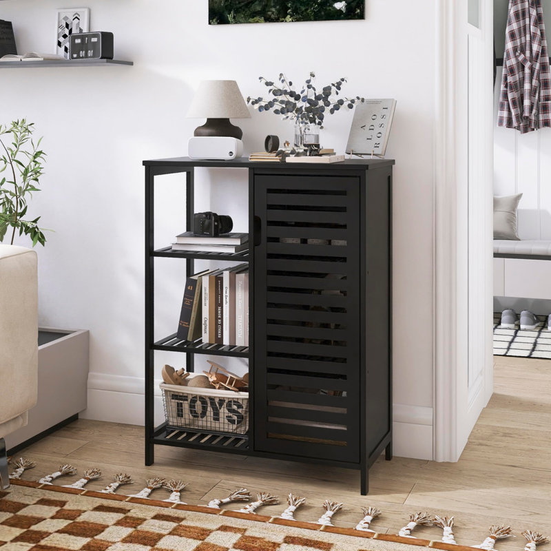 Bamboo Freestanding Bathroom Cabinet, Matte Black