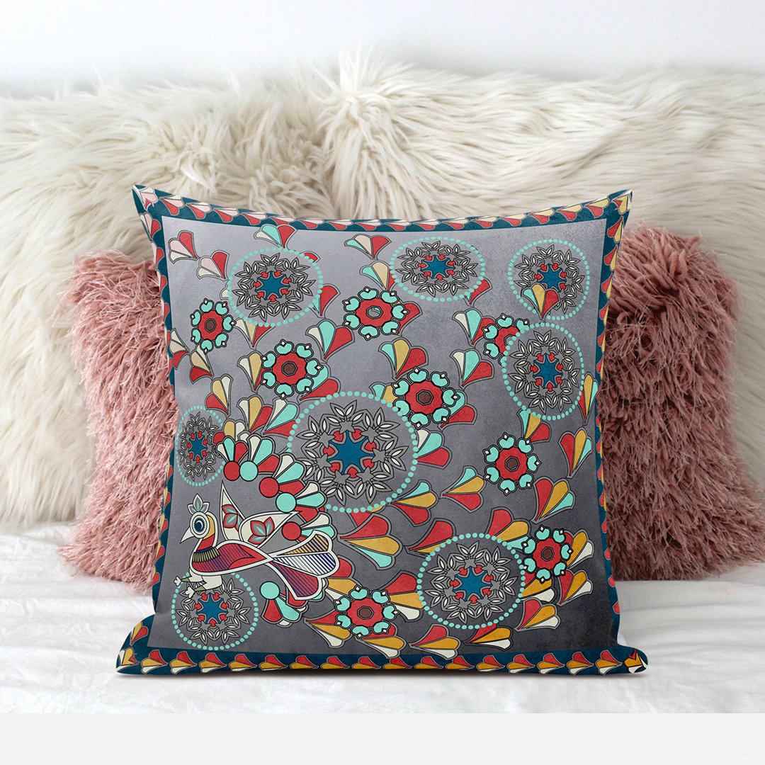 Glory of Flowers Peacock Floral Square Cushion With Filling