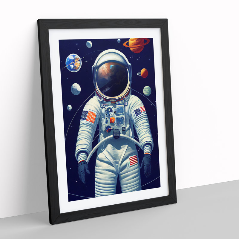 Astronaut With The Planets - Single Picture Frame Print, Black Framed, 34cm H x 25cm W x 2cm D