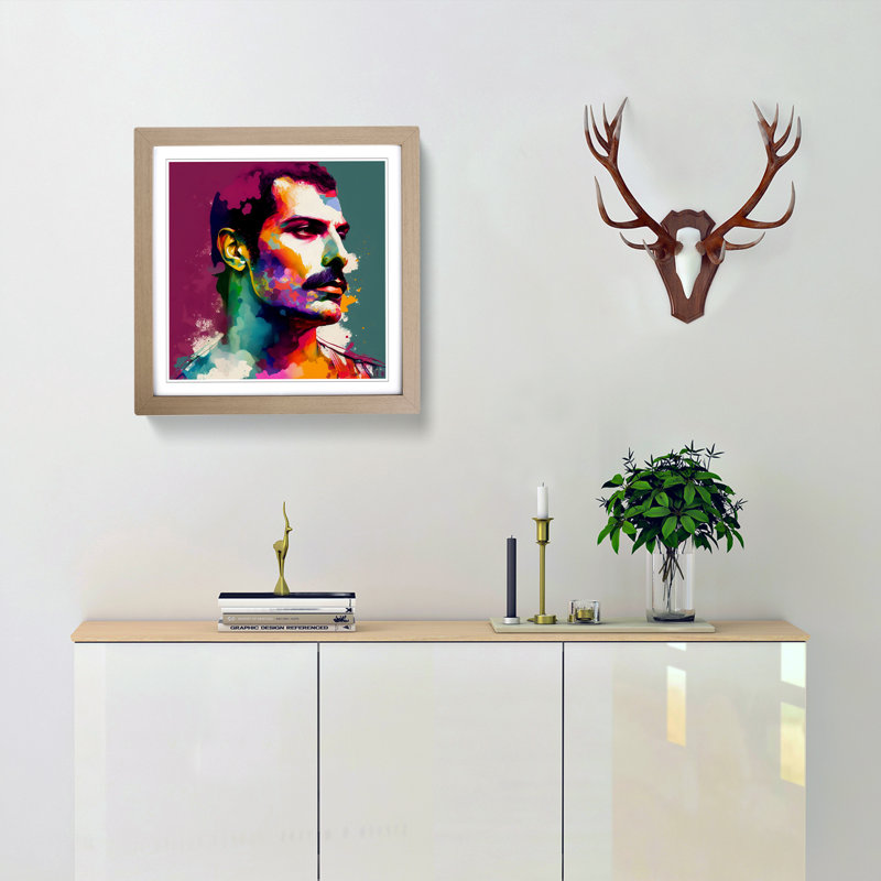 Freddie Mercury Color Field Painting Framed Print, Oak