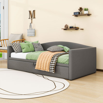 Twin Velvet Upholstered Daybed with Pop-Up Trundle