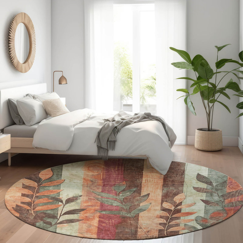 Machine Washable Indoor/Outdoor Xhevrie Terracotta Rug, Round 8'
