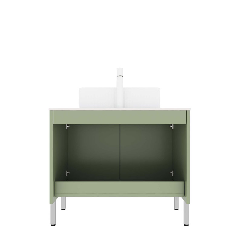 Meuble-lavabo de salle de bain avec lavabo, armoire de rangement autoportante avec 2 portes, lavabo en céramique et comptoir en pierre frittée