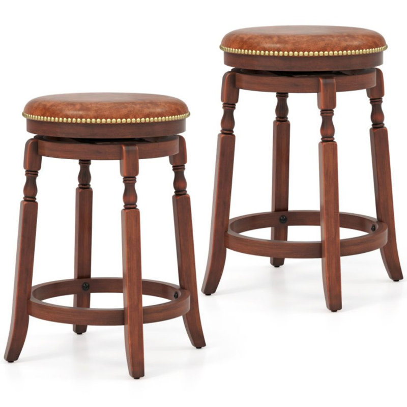Ensemble de 2 tabourets de bar pivotants avec siège rembourré et structure en bois d'hévéa