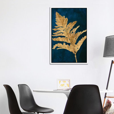 Gold Leaves On Navy I by Lanie Loreth - Painting on Canvas
