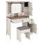 Ensemble de coiffeuse avec miroir lumineux coulissant Farmhouse, coiffeuse en verre avec station de charge, ensemble de meuble-lavabo 4 tiroirs 2 armoires avec tabouret-79513560