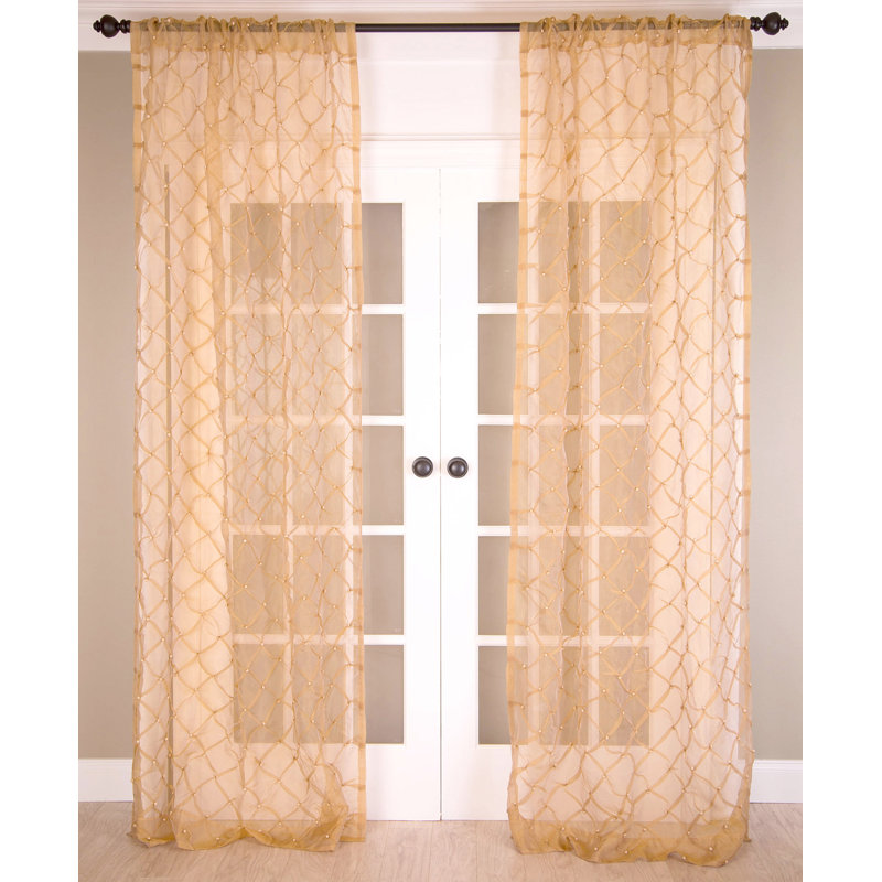 Pure Silk Organza with Hand Knots Rod Pocket Unlined Sheer Curtains for Living Room, 51" W x 84" L, Gold