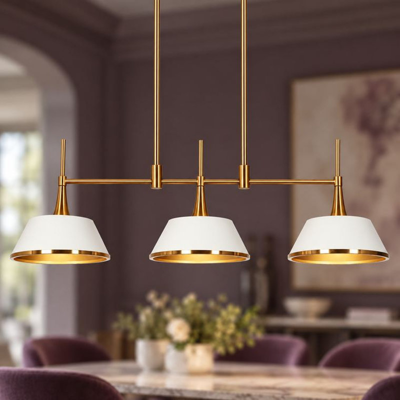 Suspension Nolia à 3 lumières, 87,6 cm (34,5 po) de largeur, à intensité variable, de forme conique linéaire.