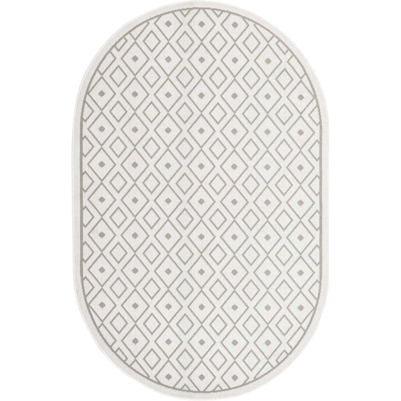 Tapis géométrique ivoire intérieur / extérieur, Ovale 5 pi 3 po x 8 pi