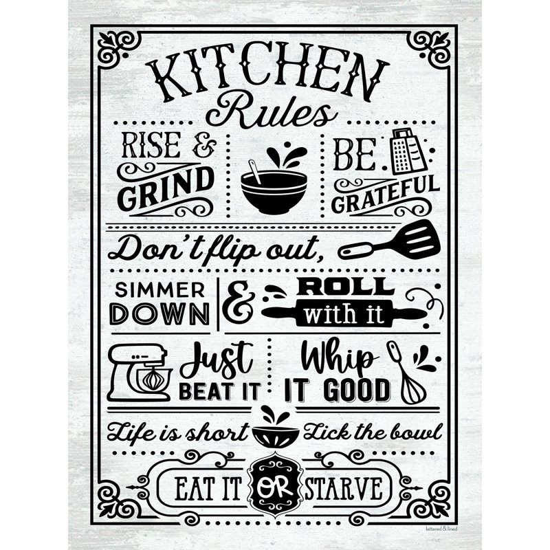 «Kitchen Rules» par Lettered & Lined - reproduction sur toile tendue, L 12 po x H 16 po