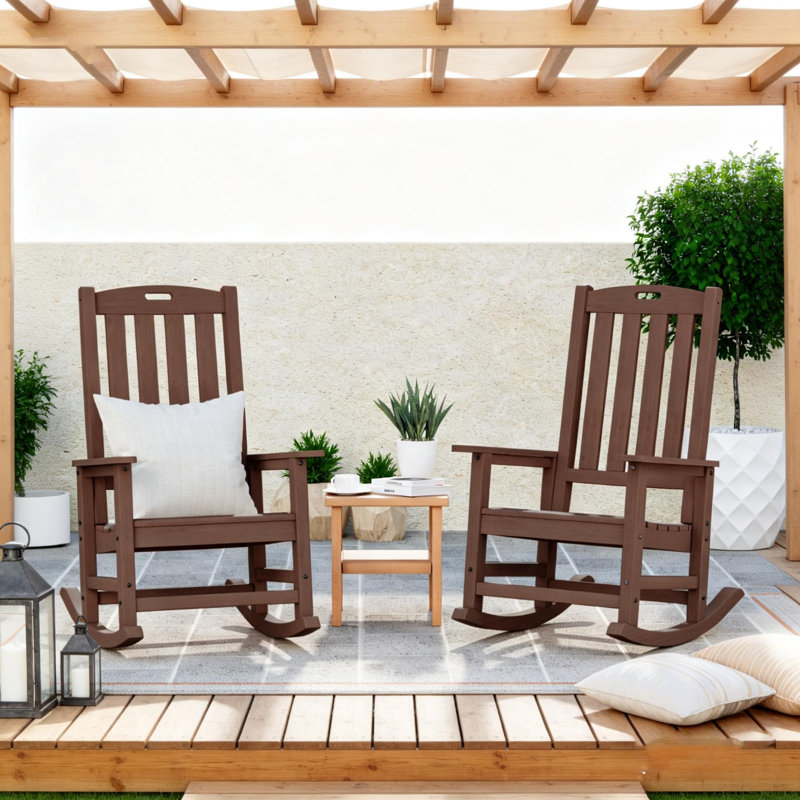 Ensemble de 2 chaises berçantes surdimensionnées HDPS, Brun, Ensemble de 2