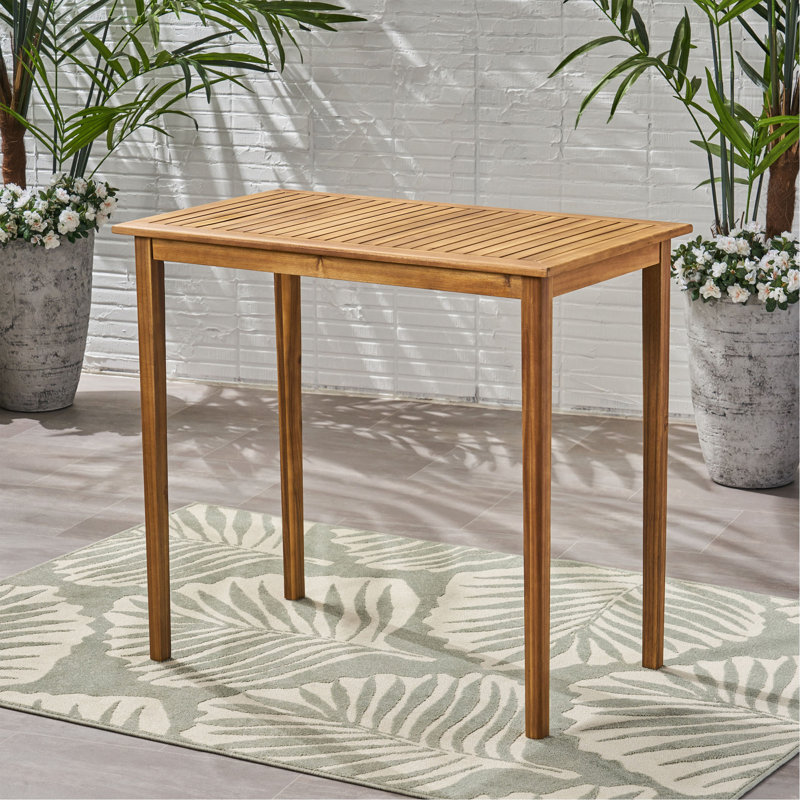 Table de bar d'extérieur rectangulaire en bois d'acacia minimaliste - finition teck, Teck