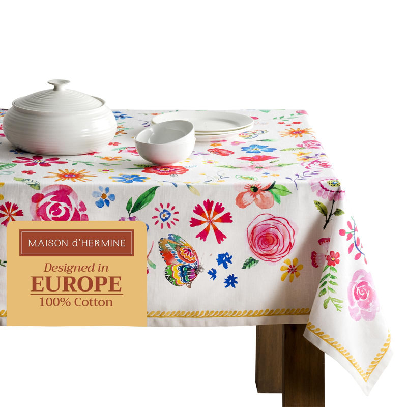 Maison d' Hermine Table Cloth Rectangle Table 100% Cotton 70 x 108 Inches Tablecloth Reusable Decorative for Dining Room Farmhouse Home Valentines Day Decorations Spring Summer- Happy Florals - Sweety