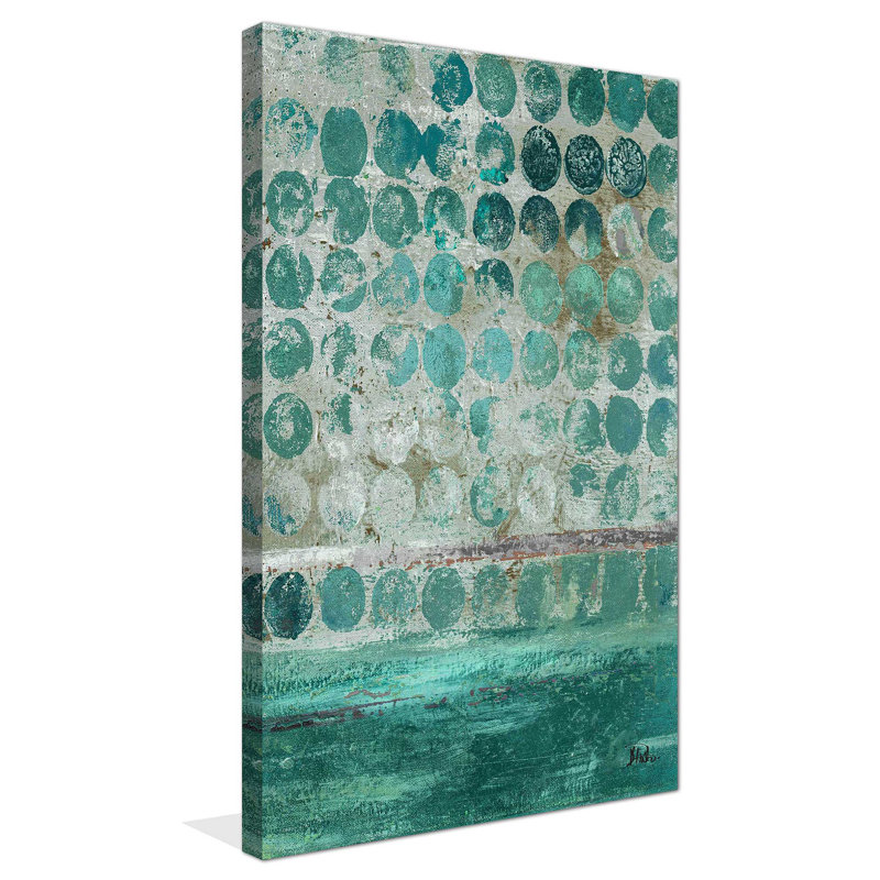 «Dots on Turquoise», reproduction de peinture acrylique, H 48 po x l 28 po x P 1,5 po, Toile tendue